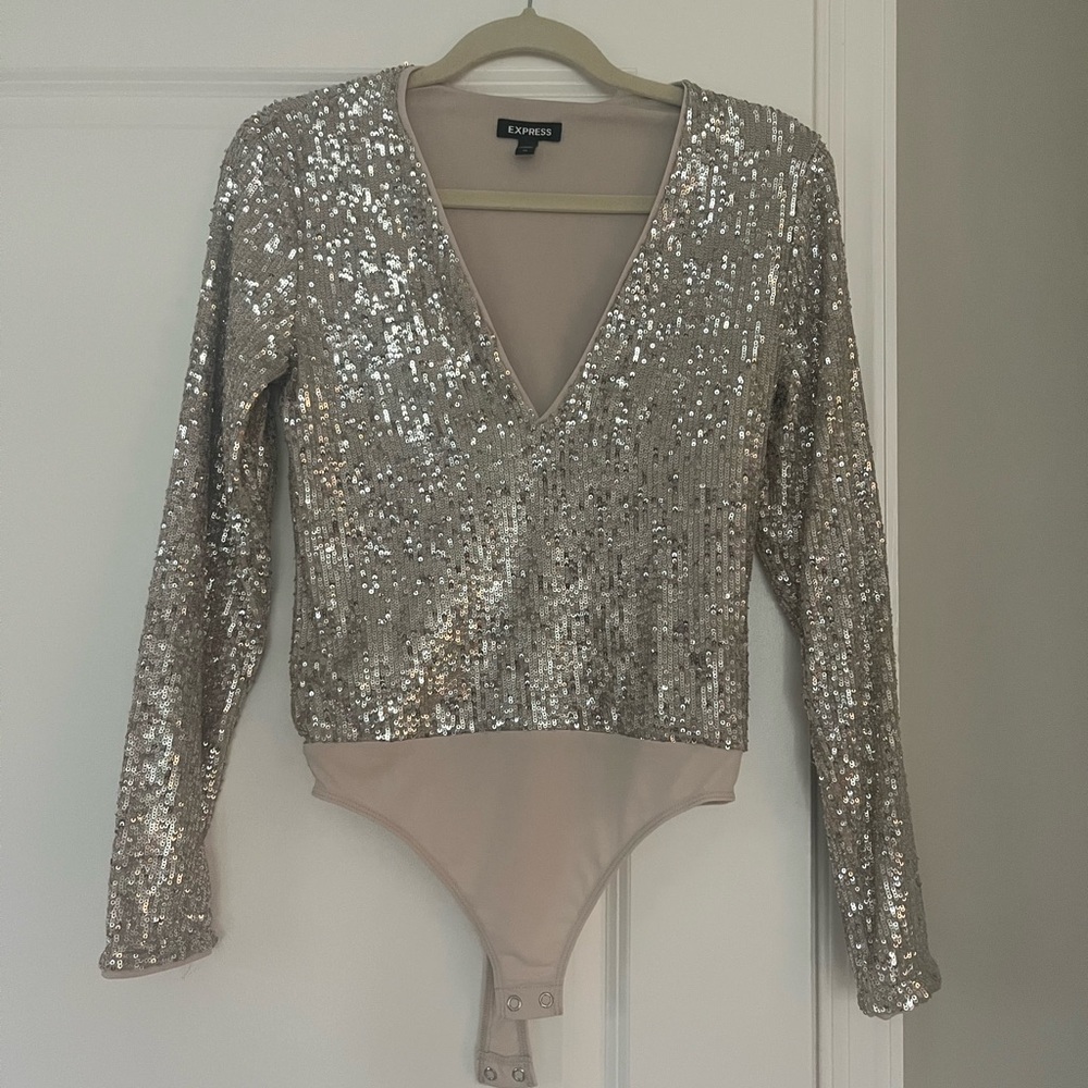 Express Silver Sequin Women's Bodysuit